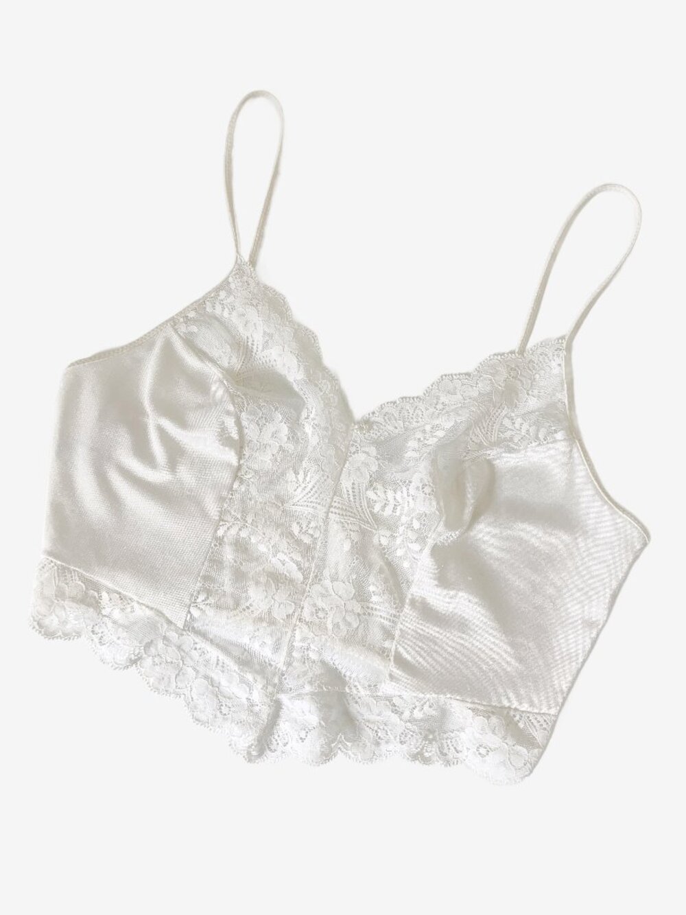 Vintage White Nylon and Lace Cropped Camisole Top / Made in Canada / size Small